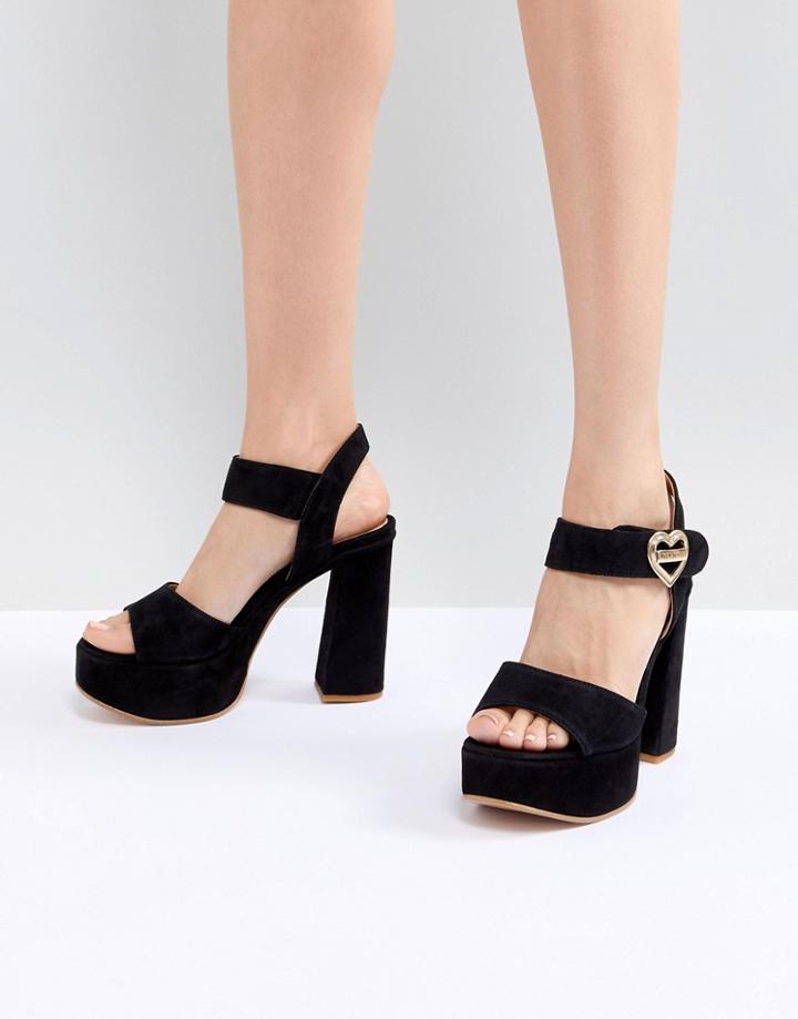 Love Moschino Heart Buckle Heeled Platform Sandal - Black