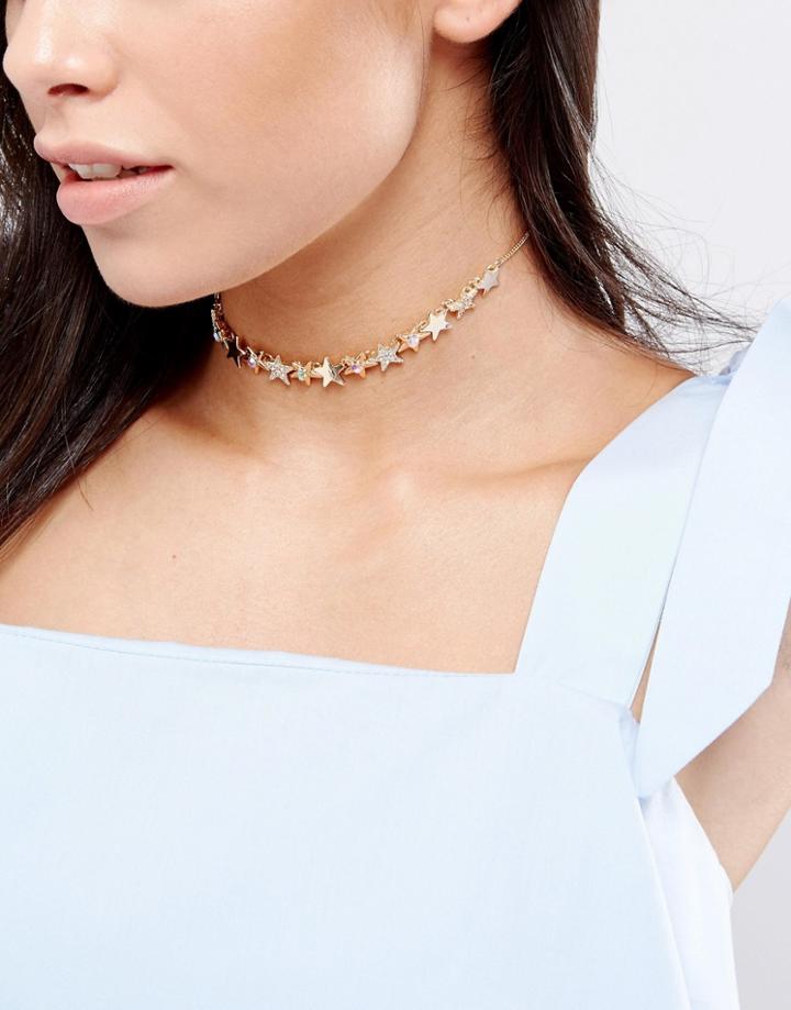 New Look Linked Stars Choker Necklace - Gold