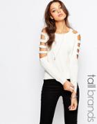 Noisy May Tall Cut Out Sleeve Sweater - White