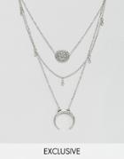 Reclaimed Vintage Inspired Sun & Horn Multirow Necklace - Silver