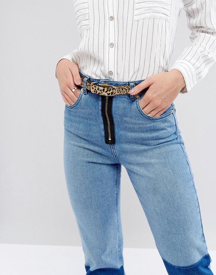 Asos Fine Oblong Clean Waist And Hip Belt In Leopard - Multi