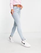 Miss Selfridge Lizzie High Waist Skinny Jeans In Bleach Wash-blue