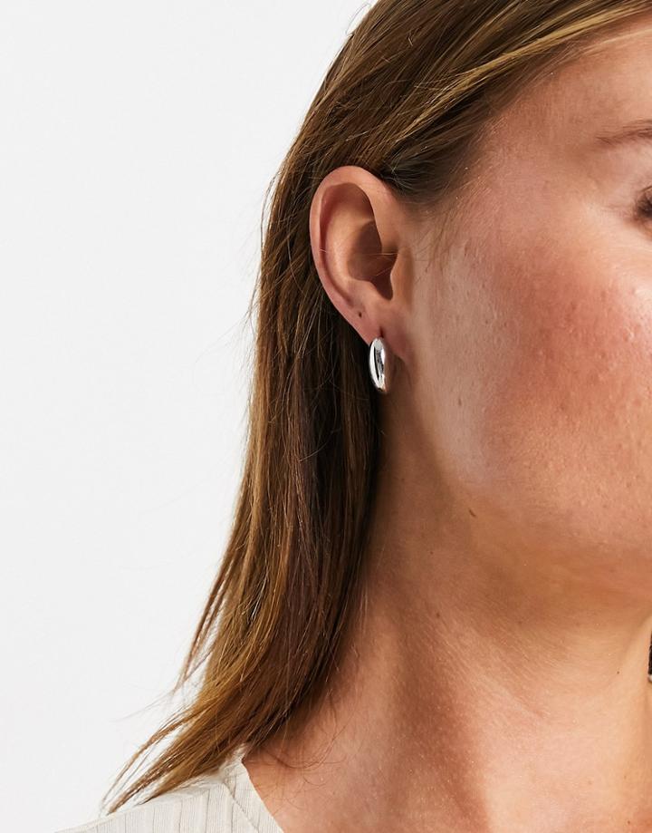 Designb London Chunky Mini Huggie Hoops In Silver