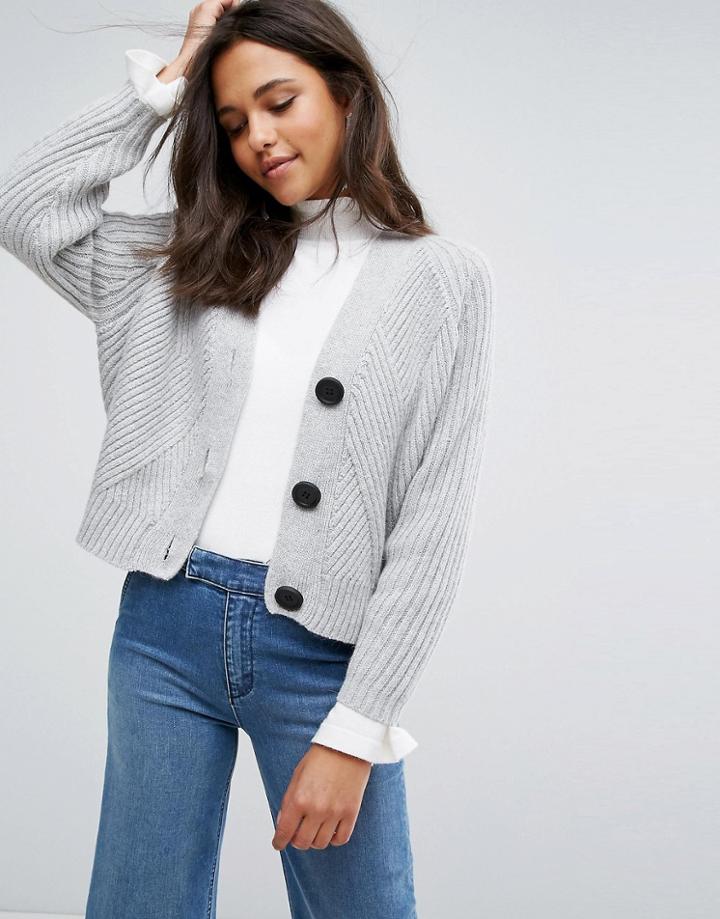 Evidnt Cropped Rib Boyfriend Cardigan - Gray