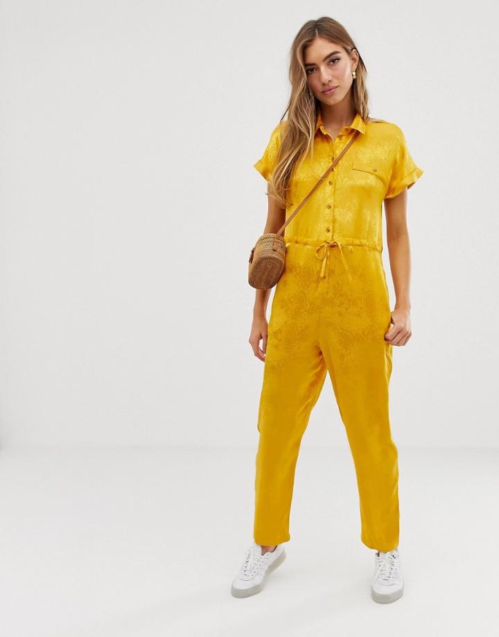 Asos Design Snake Jacquard Tie Waist Boiler - Yellow