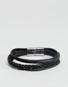 Asos Leather & Plaited Bracelet In Black - Black