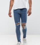 Jaded London Muscle Fit Super Skinny Jeans In Mid Blue With Knee Rips - Blue