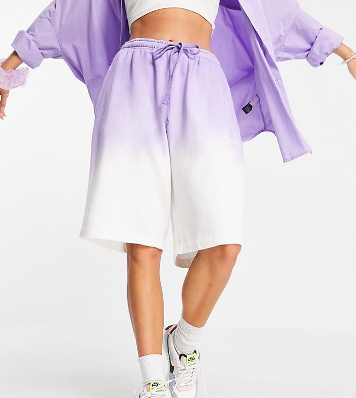 Collusion Unisex Oversized Shorts In Reverse Fabric Purple Ombre Set