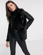 Ax Paris Fur-paneled Biker Jacket In Black