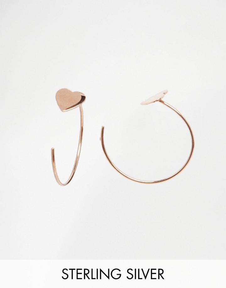 Asos Rose Gold Plated Sterling Silver Mini Heart Through Earrings - Rose Gold