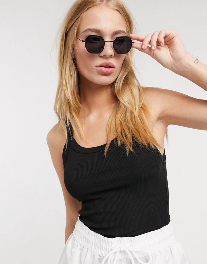 Weekday Kristy Organic Cotton Rib Tank Top In Black-white
