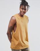 Asos Sleeveless T-shirt With Dropped Armhole In Yellow - Tan
