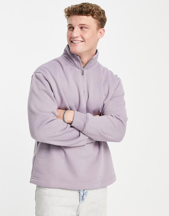 Topman Recycled Polyester Blend Half Zip Sweatshirt In Lilac - Part Of A Set-purple