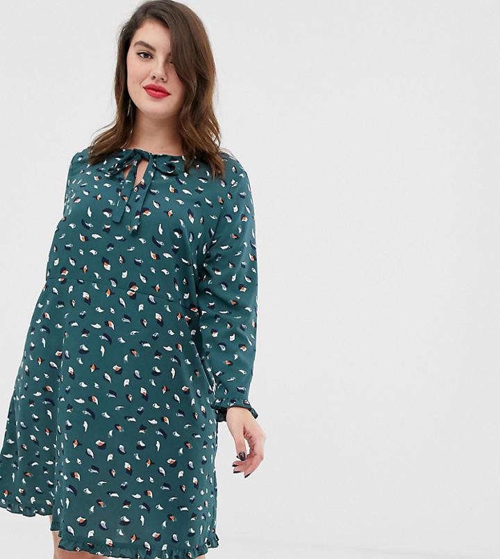 Junarose Tie Neck Print Mini Dress - Multi