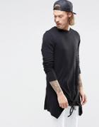 Asos Rib Longline Long Sleeve T-shirt With Tie Front - Black