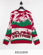 Reclaimed Vintage Inspired Unisex Mountain Scene Sweater-green
