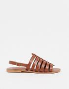 Asos Design Fort Leather Gladiator Sandals In Tan-brown