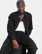 Topman Regular Fit Western Denim Jacket In Black-blues