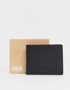 Asos Design Leather Wallet With Contrast Burgundy Internal And Emboss - Black