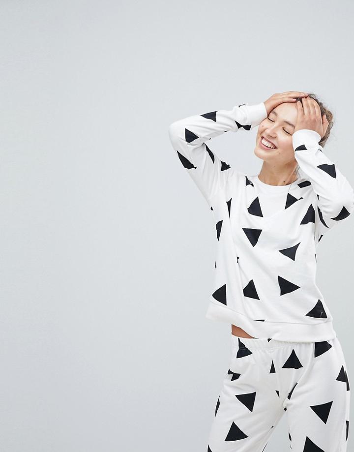 Asos Lounge Triangle Print Sweat - Cream