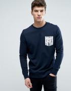 Jack & Jones Originals Crew Neck Sweatshirt With Printed Pocket - Black