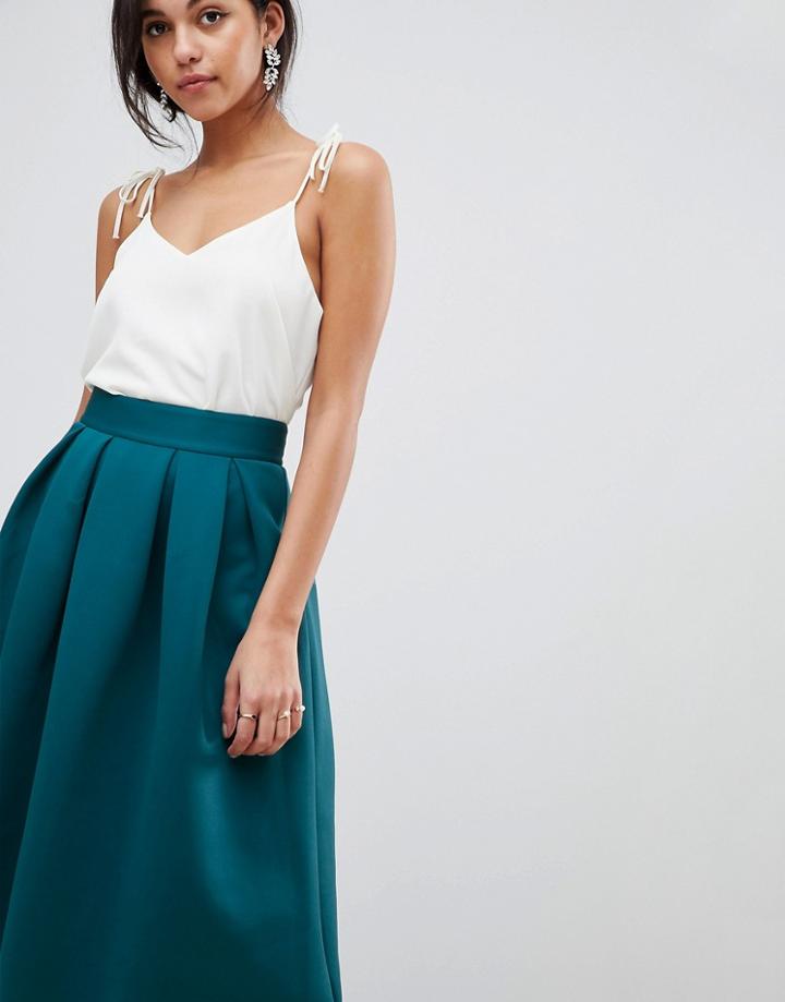 Asos Design Midi Prom Skirt In Scuba - Green