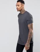 Asos Longline T-shirt With Curved Hem In Washed Black - Washed Black