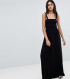 Asos Design Tall Ruffle Strap Shirred Maxi Sundress - Black