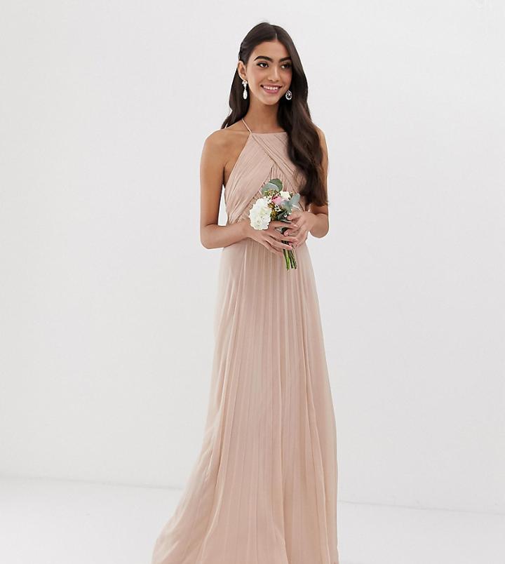 Asos Design Tall Bridesmaid Pinny Maxi Dress With Ruched Bodice - Pink