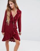 Kiss The Sky Wrap Front Tea Dress With Gold Studs - Red