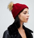 Missguided Knitted Bobble Hat In Red - Red