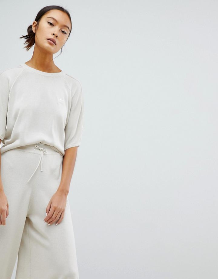 Adidas Originals Knit Crop Top With Sheer Three Stripe - Cream