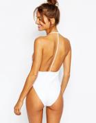 Asos T Back High Leg Plunge Swimsuit - White