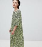 Weekday Floral Bell Sleeve Midi Dress In Floral Print