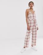 Asos Design Casual Check Jumpsuit With Rope Straps And Button Front - Multi