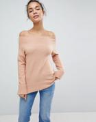 Fashion Union Off The Shoulder Sweater In Fine Knit - Pink