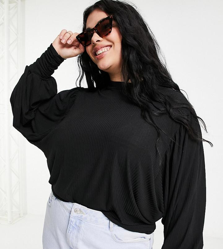 Simply Be Blouse With Balloon Sleeve In Black