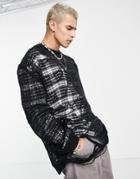 Jaded London Oversized Sweater With Tartan Knit Overlay-black
