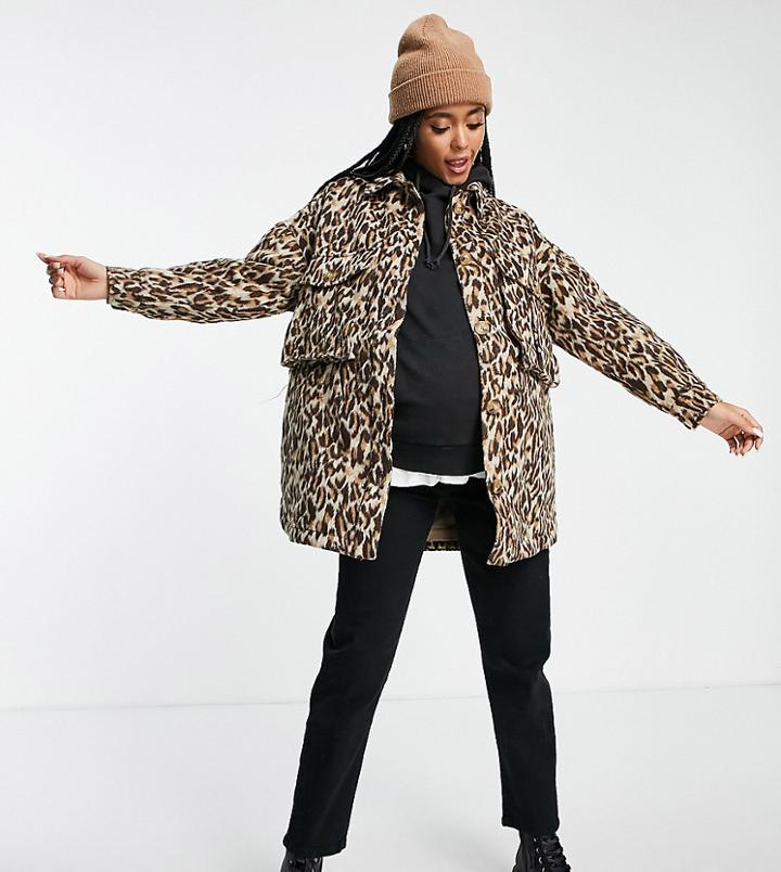 Urban Bliss Maternity Oversized Jacket In Leopard Print-brown