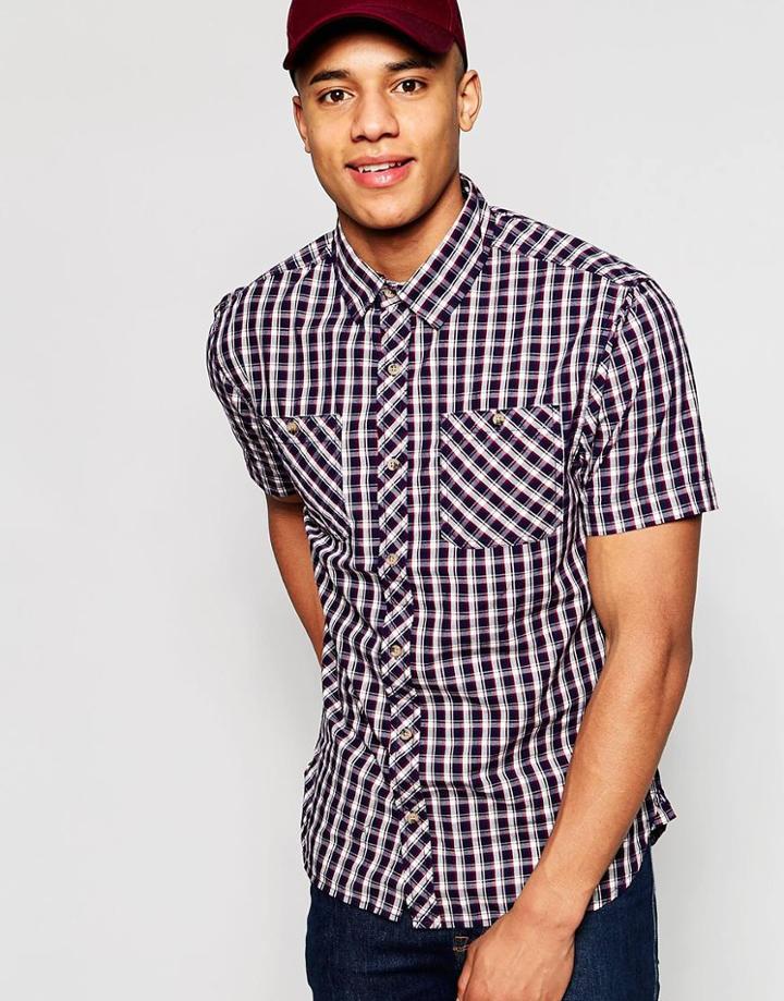 D-struct Check Short Sleeve Shirt - Navy