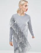 Asos Co-ord Sweater With Metallic Fringing - Silver