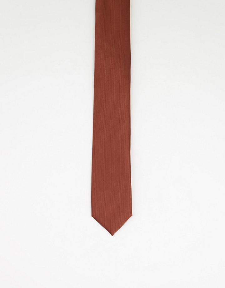 Gianni Feraud Plain Satin Tie In Caramel-brown