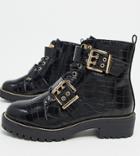 Asos Design Wide Fit Aubrey Lace Up Boots In Black Croc