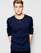 Solid Long Sleeve Grandad Top - Blue