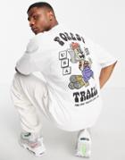 Asos Design Oversized T-shirt In White Organic Cotton With Skate Back And Front Print