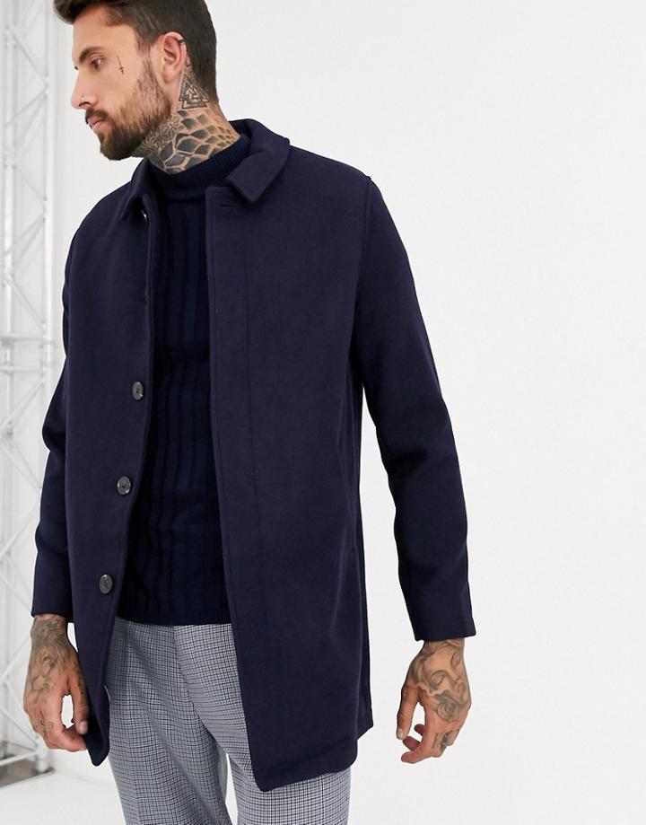 Asos Design Wool Mix Trench Coat In Navy