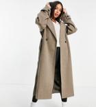 Asos Design Tall Slouchy Belted Coat With Hood In Mushroom-grey