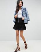Asos Mini Skirt With Shirring And Zip Detail - Black