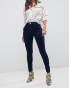 Asos Design Ridley High Waisted Skinny Jeans In Dark Blue Wash