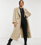 Asos Design Petite Longline Twill Overcoat In Camel-black